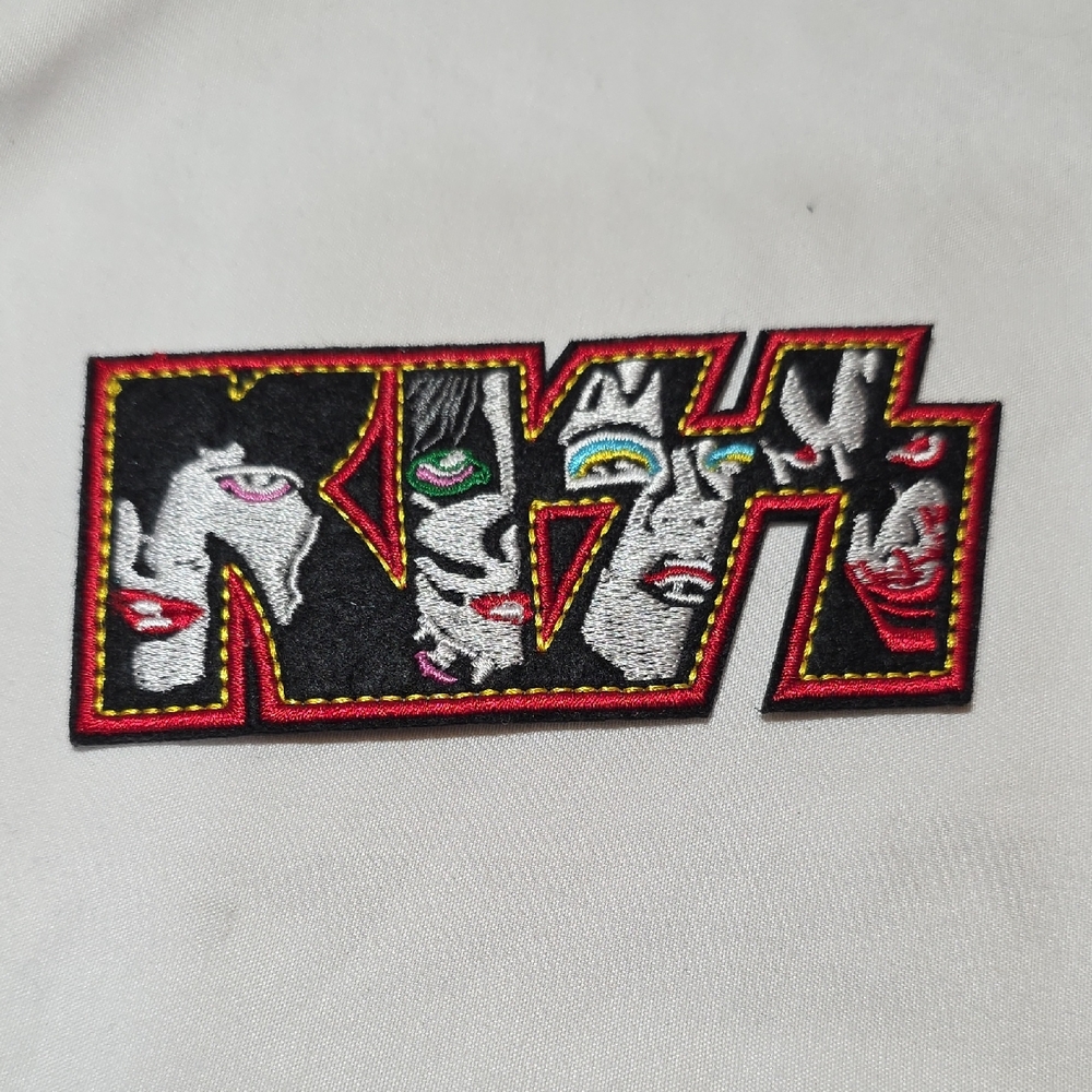 Kiss Embroidered Logo Patch with Multicolor Faces and Red Trim
